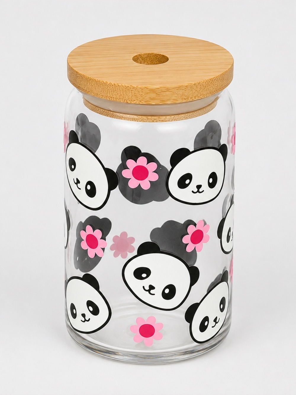 Panda & Flowers 16oz Libby Can Glass Tumbler with Bamboo Lid